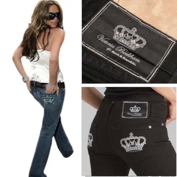 Victoria Beckham Rock & Republic Black Jeans Silver Crowns - Picture 1 of 11